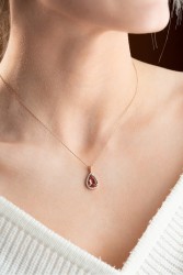 925 Ayar Gümüş Rose Taşlı Damla Model Kadın Kolye - Thumbnail