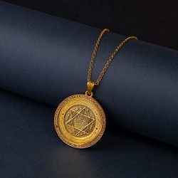 Hz. Süleyman Mühürlü Gold Madalyon Kolye Z2767 - Thumbnail