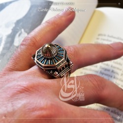 İslam Usta Tasarımı Kubbet-Üs Sahra Gümüş Erkek Yüzük -Z2741 - Thumbnail