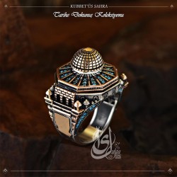İslam Usta Tasarımı Kubbet-Üs Sahra Gümüş Erkek Yüzük -Z2741 - Thumbnail