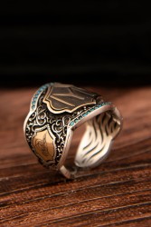 Kayı Zihgir Modelli Firuze Taşlı Gümüş Erkek Yüzük - Thumbnail