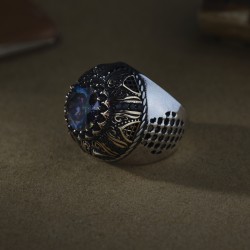 Mistik Topaz Taşlı Kubbe Modeli 925 Ayar Gümüş Erkek Yüzük - Thumbnail