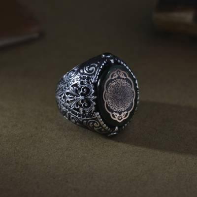 Oval Gravür Motifli İnşirah Suresi Model 925 Ayar Gümüş Erkek Yüzük