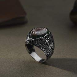 Oval Gravür Motifli İnşirah Suresi Model 925 Ayar Gümüş Erkek Yüzük - Thumbnail