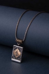 Tuğra İşlemeli Cevşen Madalyon Gümüş Kolye (Mini Boy) Z2778 - Thumbnail