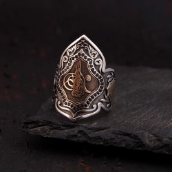 Tuğra Zihgir Modeli Gümüş Erkek Yüzük -Z3394 - Thumbnail