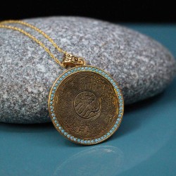 Besmele-Ayet-el Kürsi İşlemeli Madalyon 925 Ayar Gümüş Kolye - Thumbnail